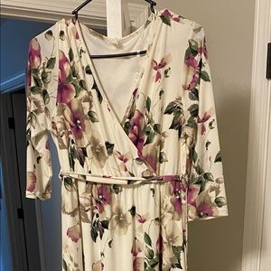 PinkBlush White Floral Plus Maternity/Nursing Wrap Maxi Dress